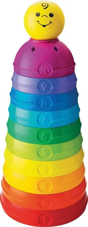 Potinhos Empilhar e Rolar Fisher-Price empilhados em torre colorida