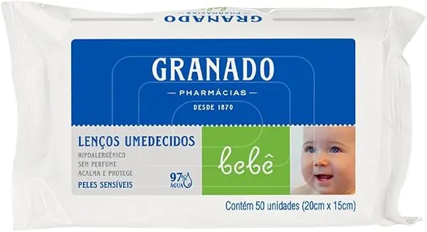 Lenço bebê Granado pele sensível 50 unidades