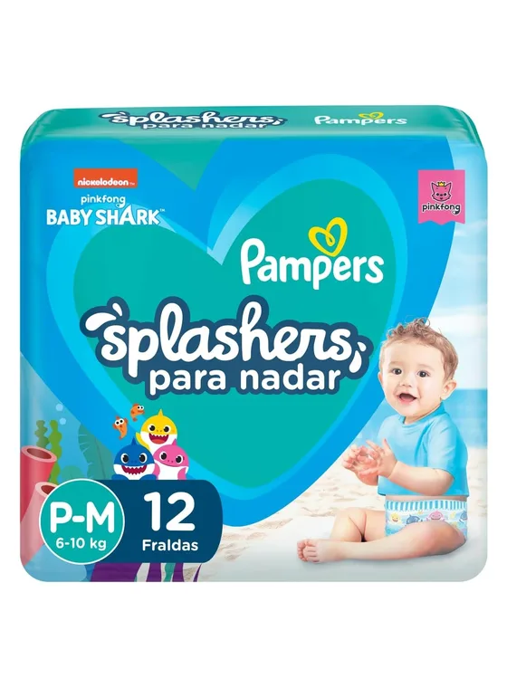 Pacote de fralda de piscina Pampers Splashers tamanho P-M com 12 unidades
